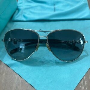 Tiffany & Co. Silver Aviator Sunglasses with Case and Cloth